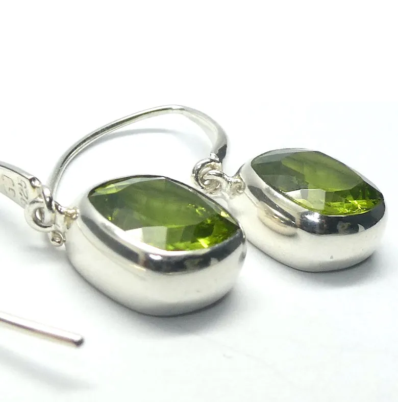 Peridot Earring, Faceted Square Diamonds, 925 Sterling Silver