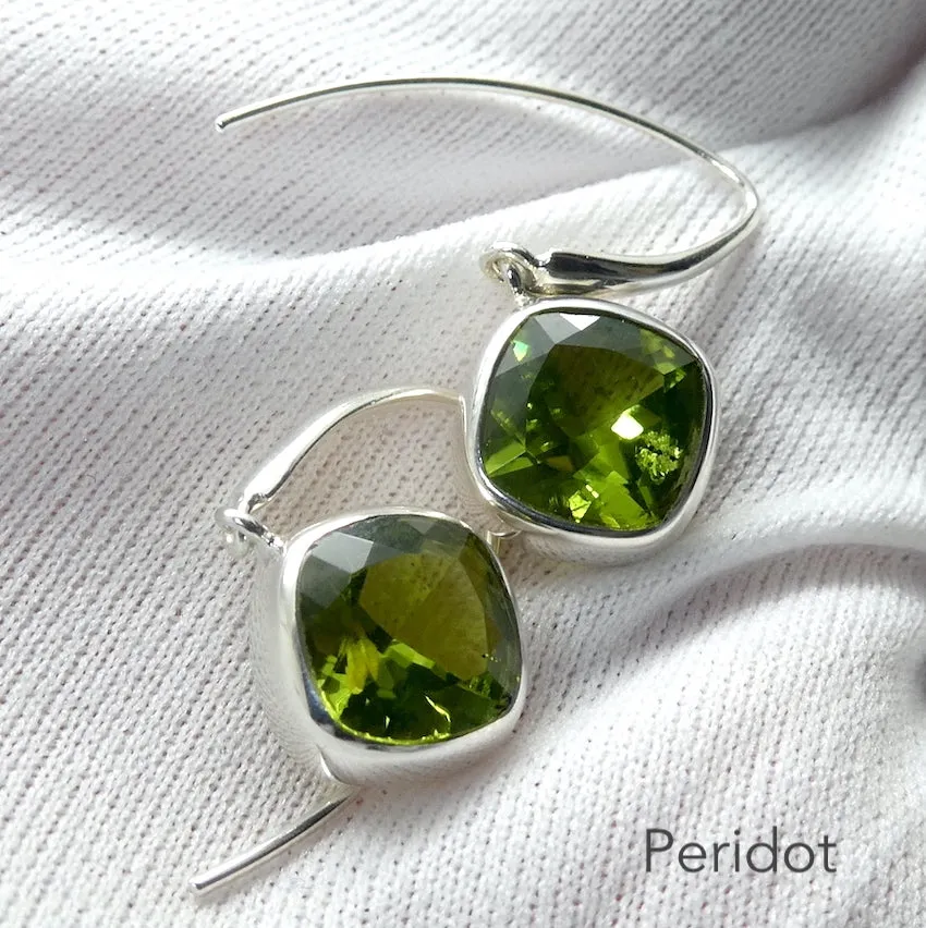 Peridot Earring, Faceted Square Diamonds, 925 Sterling Silver