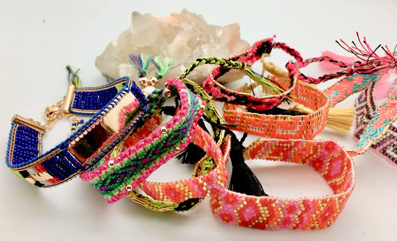 Peyote Bird Macrame and Beaded Slip Bracelets