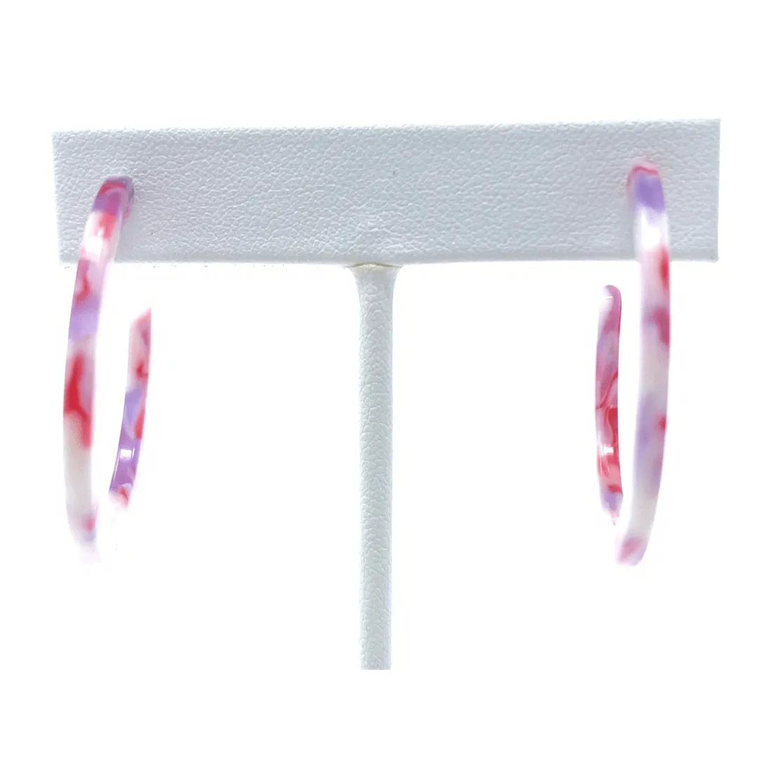 Pink Marbled Resin Hoop Earrings