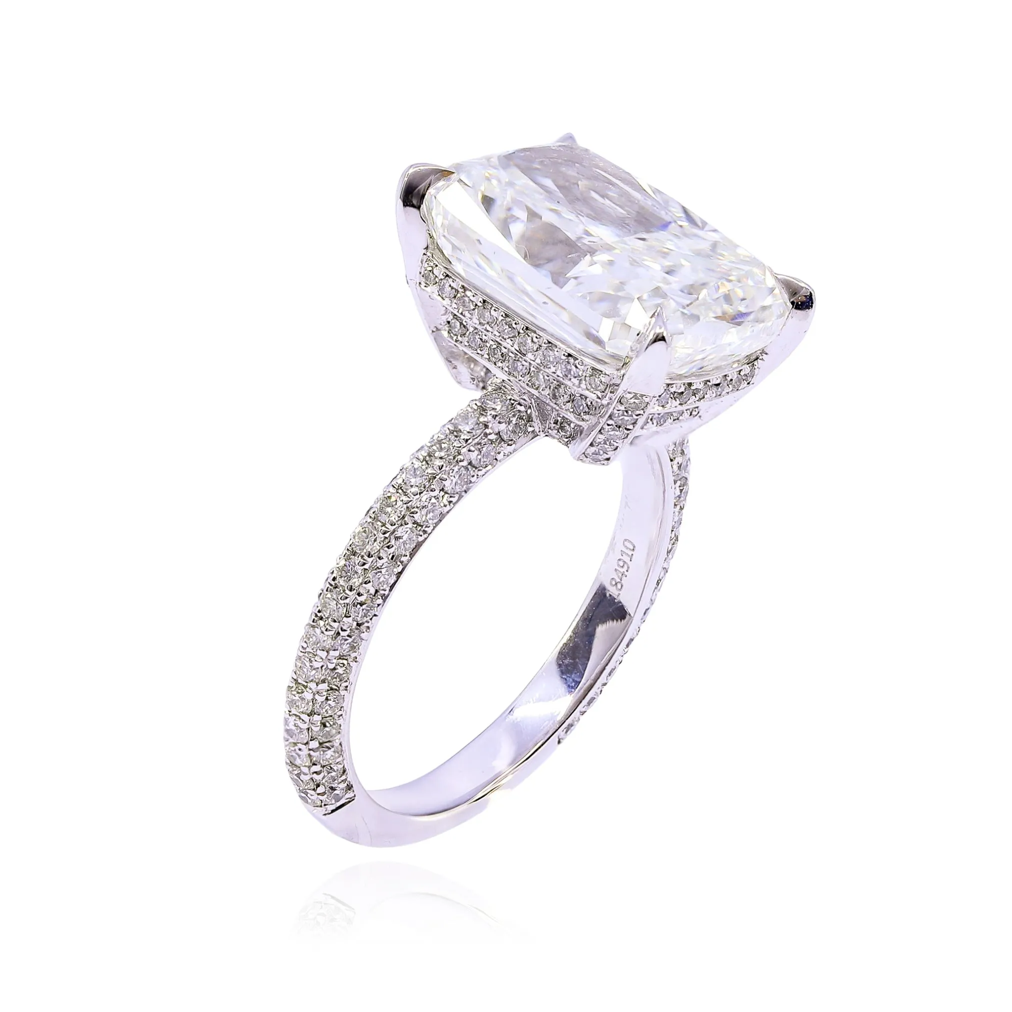 PLATINUM 8.38CT CUSHION-CUT DIAMOND ENGAGEMENT RING WITH SIDE DIAMONDS