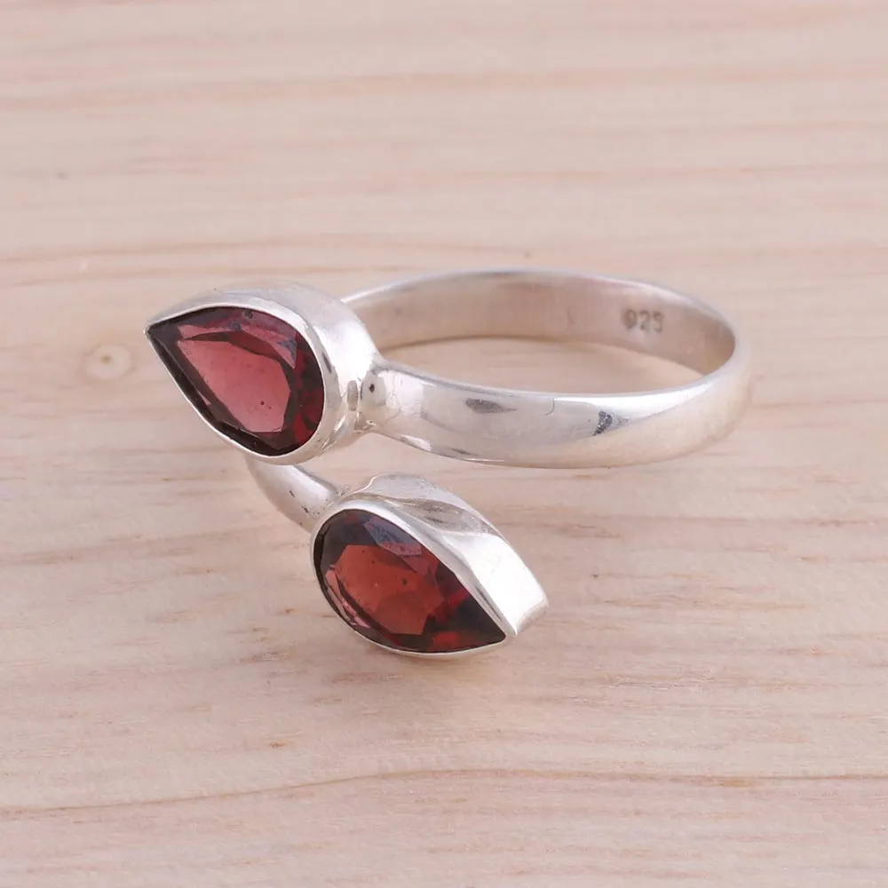 Polished Sterling Silver and Garnet Wrap Ring - Radiant Drops | NOVICA