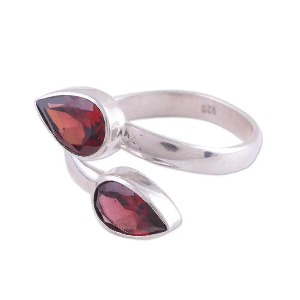 Polished Sterling Silver and Garnet Wrap Ring - Radiant Drops | NOVICA