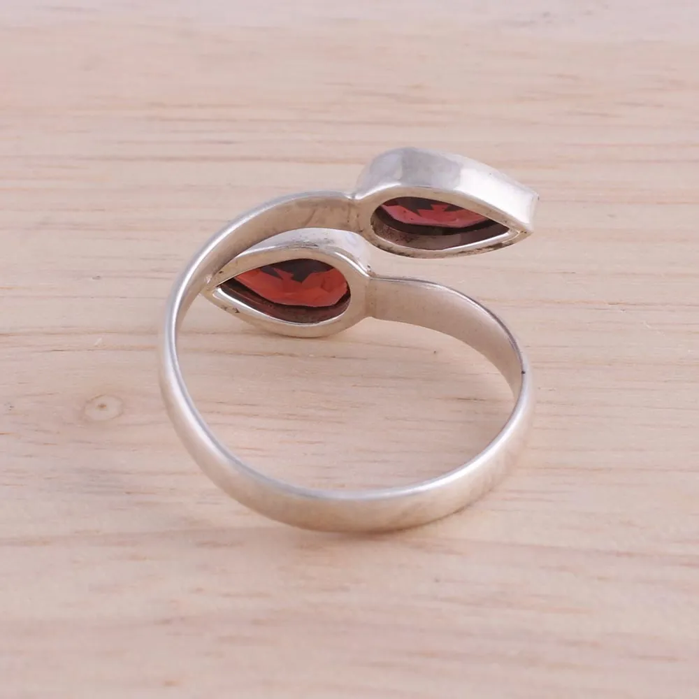 Polished Sterling Silver and Garnet Wrap Ring - Radiant Drops | NOVICA