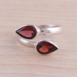 Polished Sterling Silver and Garnet Wrap Ring - Radiant Drops | NOVICA