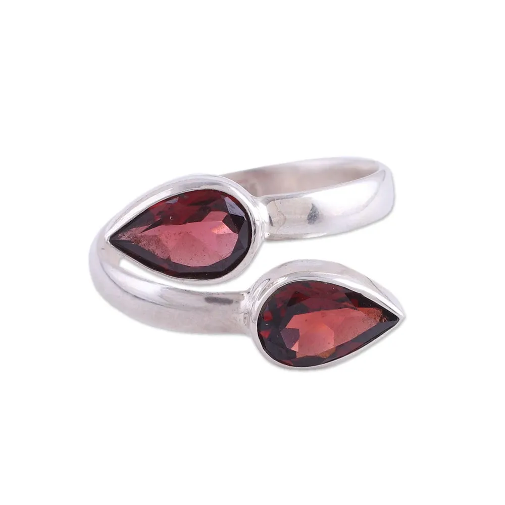 Polished Sterling Silver and Garnet Wrap Ring - Radiant Drops | NOVICA