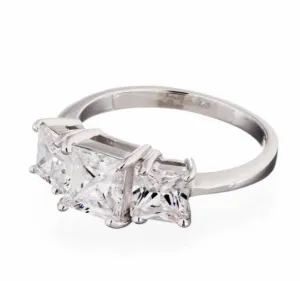 Princess Cut Three Stone Cubic Zirconia Engagement Ring In Sterling Silver