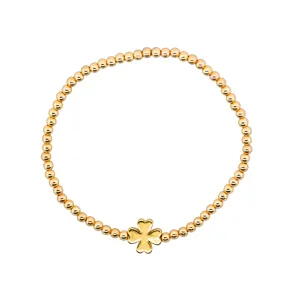 "SOLID CLOVER" Gold Plated Charm with 14K Gold Filled beads Bracelet