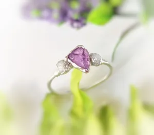 Raw Alexandrite and diamond Silver ring