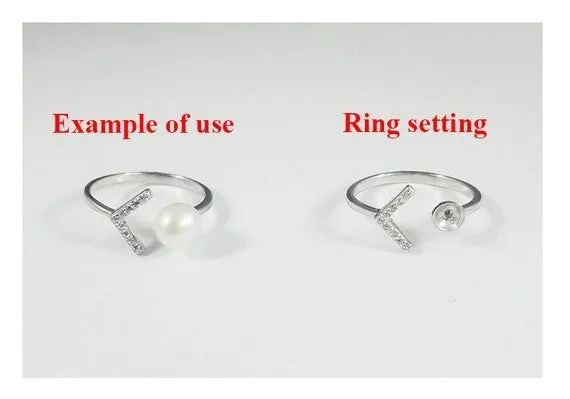 Ring Setting Blank 6mm 1pc 1g 925 Sterling Silver Adjustable CZ Semi Mount Round Shape Base for 1 Pearl Bead Wholesale Available