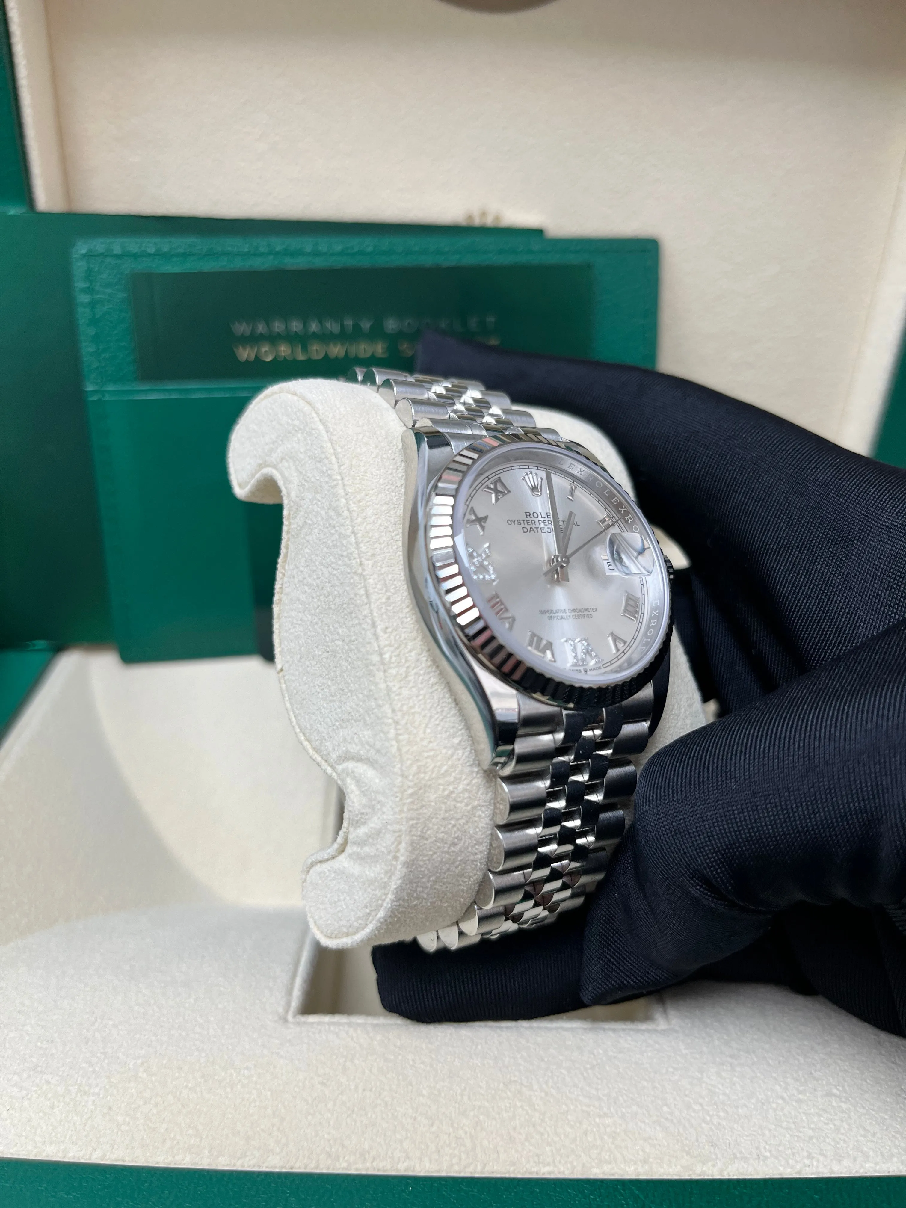 Rolex Datejust 36 Steel Datejust 36mm Fluted Bezel Silver Diamond Roman VI and IX Dial Jubilee 126234