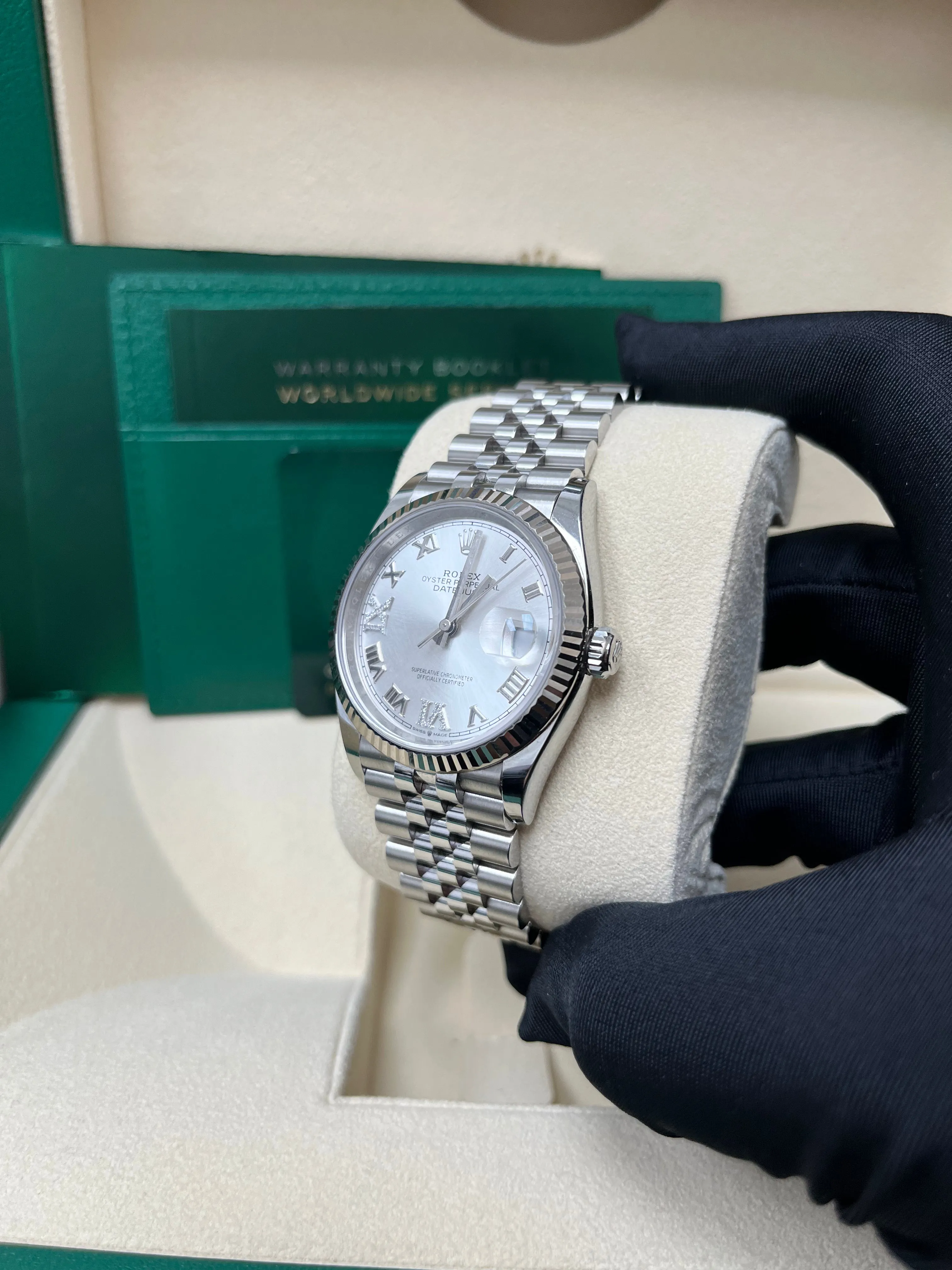 Rolex Datejust 36 Steel Datejust 36mm Fluted Bezel Silver Diamond Roman VI and IX Dial Jubilee 126234