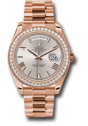 Rolex Everose Gold Day-Date 40 Watch - Everose Gold Bezel - Sundust Bevelled Roman Dial - President Bracelet - 228345RBR sdrp