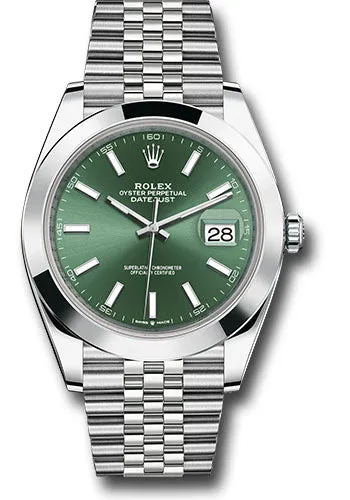 Rolex Oystersteel Datejust 41 Watch - Smooth Bezel - Mint Green Index Dial - Jubilee Bracelet - 126300 mgij