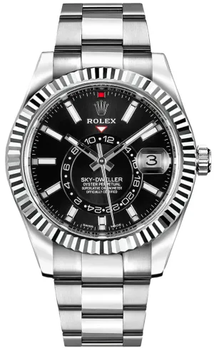 Rolex Sky-Dweller 18k White Gold 42mm Black Dial - Steel Bracelet (Ref# 326934)