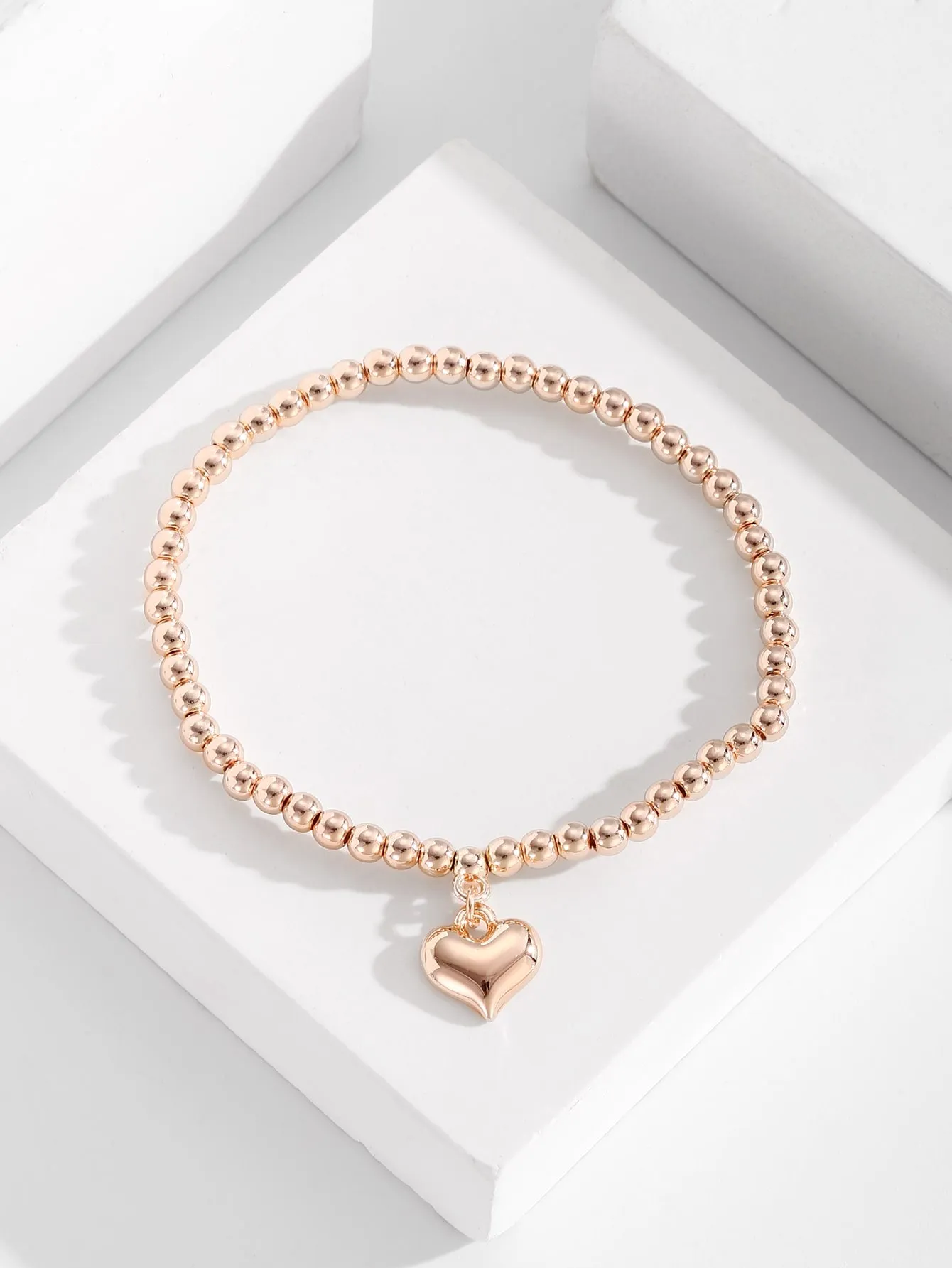 Rose Gold Color Heart Charm Beaded Bracelet Women Bracelet Stackable Bracelet