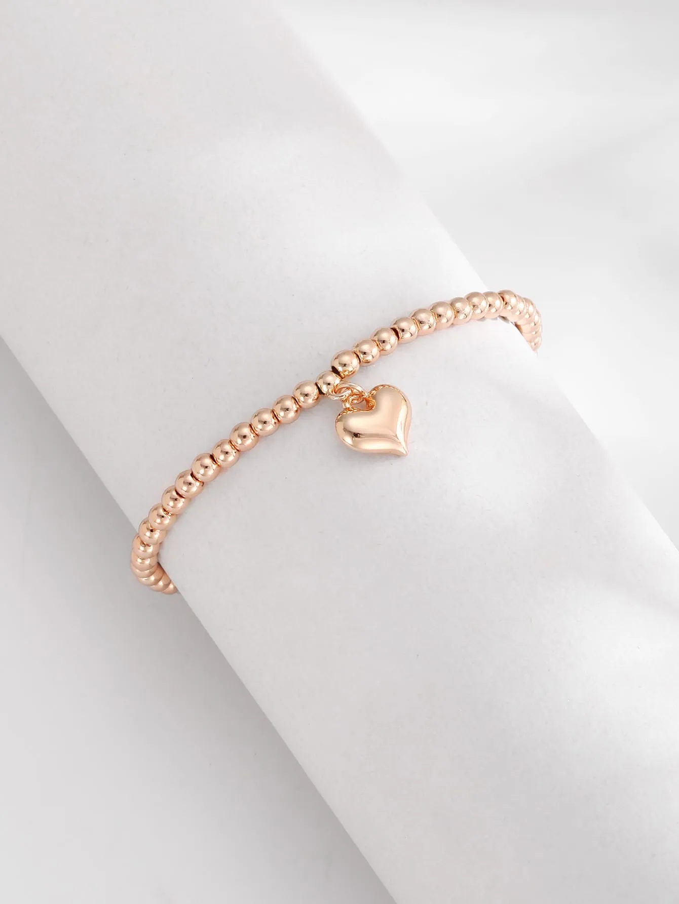 Rose Gold Color Heart Charm Beaded Bracelet Women Bracelet Stackable Bracelet