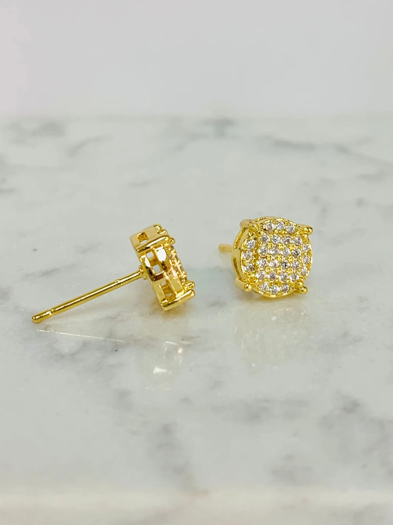 Round Basket CZ Earrings 18K Gold Filled For Mens / CZ Earrings / Mens Earrings / Aretes Para Hombre