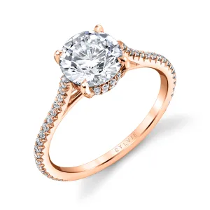 Round Cut Classic Hidden Halo Engagement Ring - Steffi 18k Gold Rose