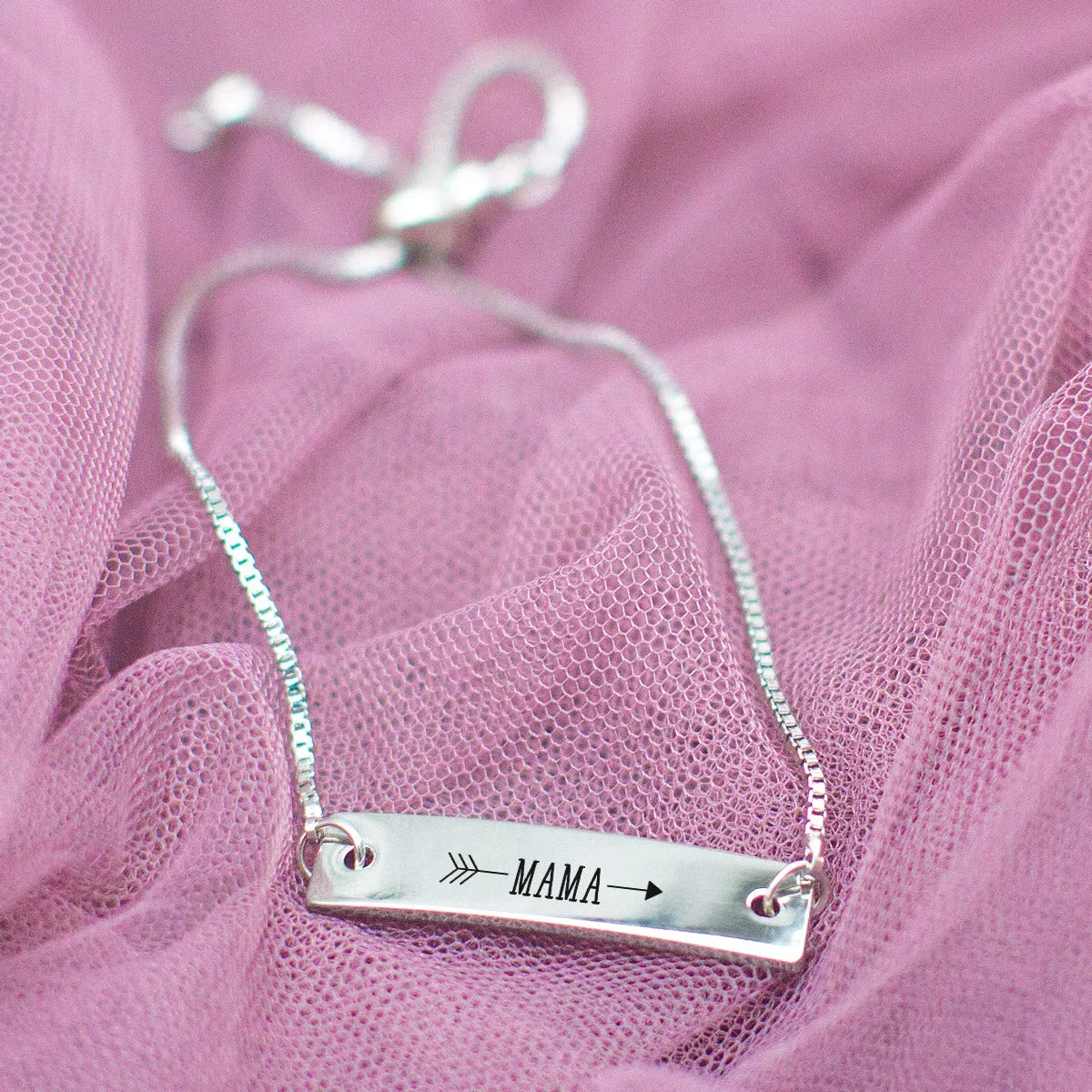 Silver Mama Arrow Adjustable Bar Bracelet