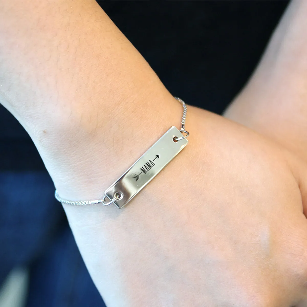 Silver Mama Arrow Adjustable Bar Bracelet