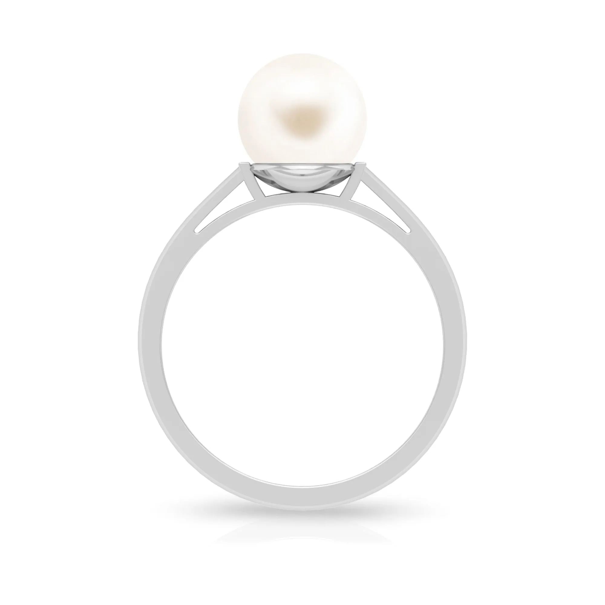 Simple Freshwater White Pearl Solitaire Engagement Ring in Gold