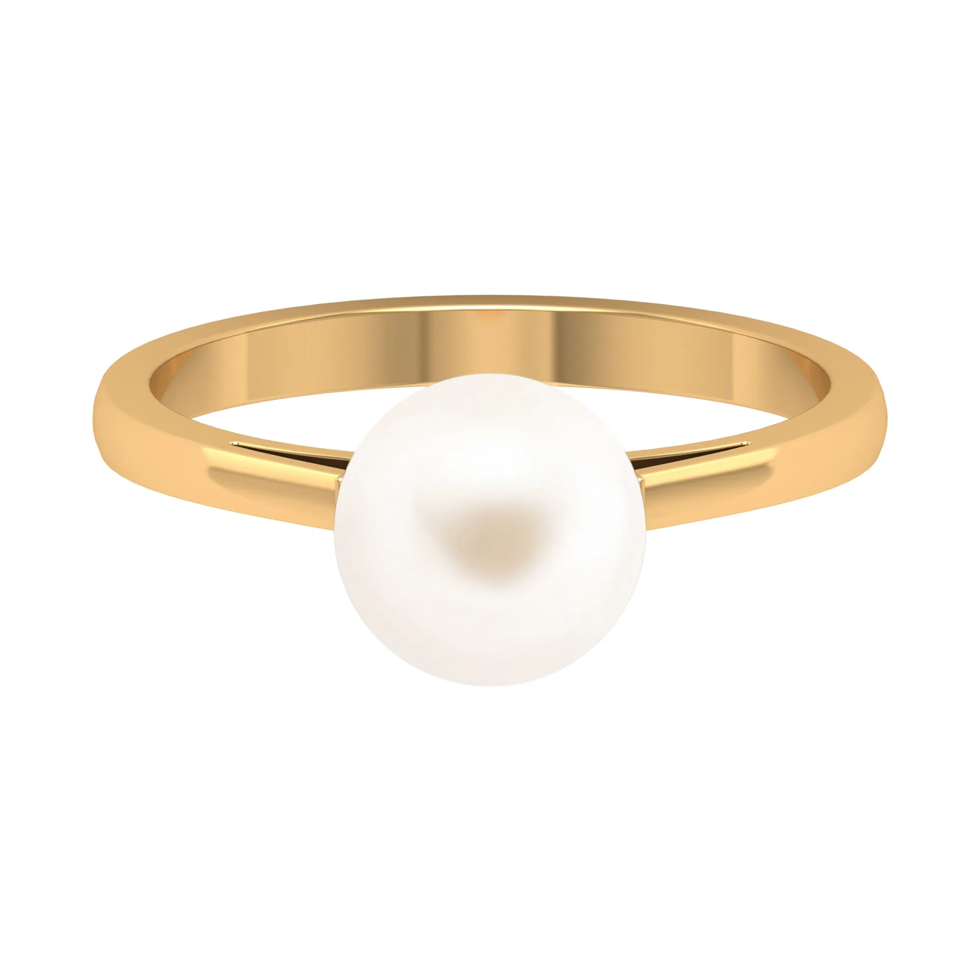 Simple Freshwater White Pearl Solitaire Engagement Ring in Gold