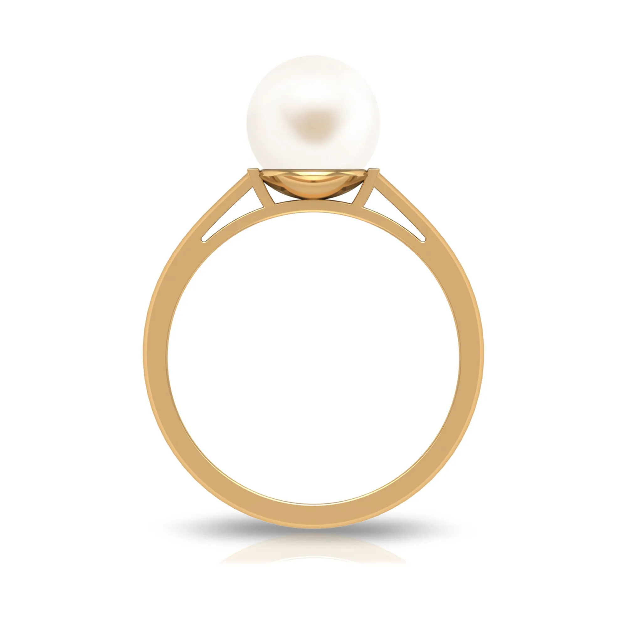 Simple Freshwater White Pearl Solitaire Engagement Ring in Gold