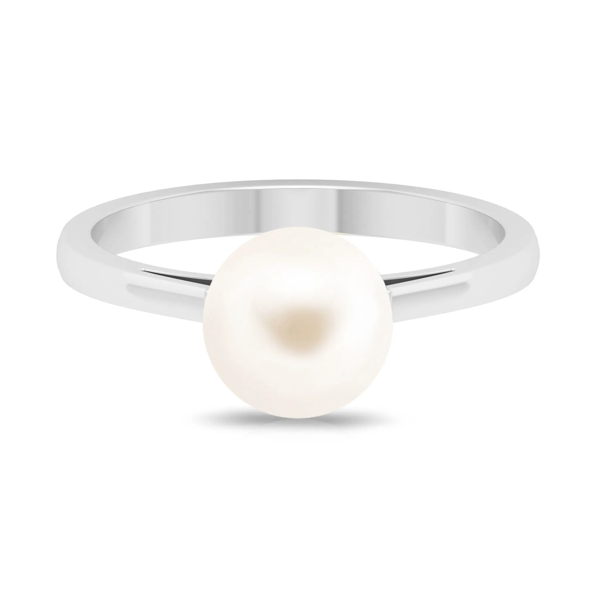 Simple Freshwater White Pearl Solitaire Engagement Ring in Gold