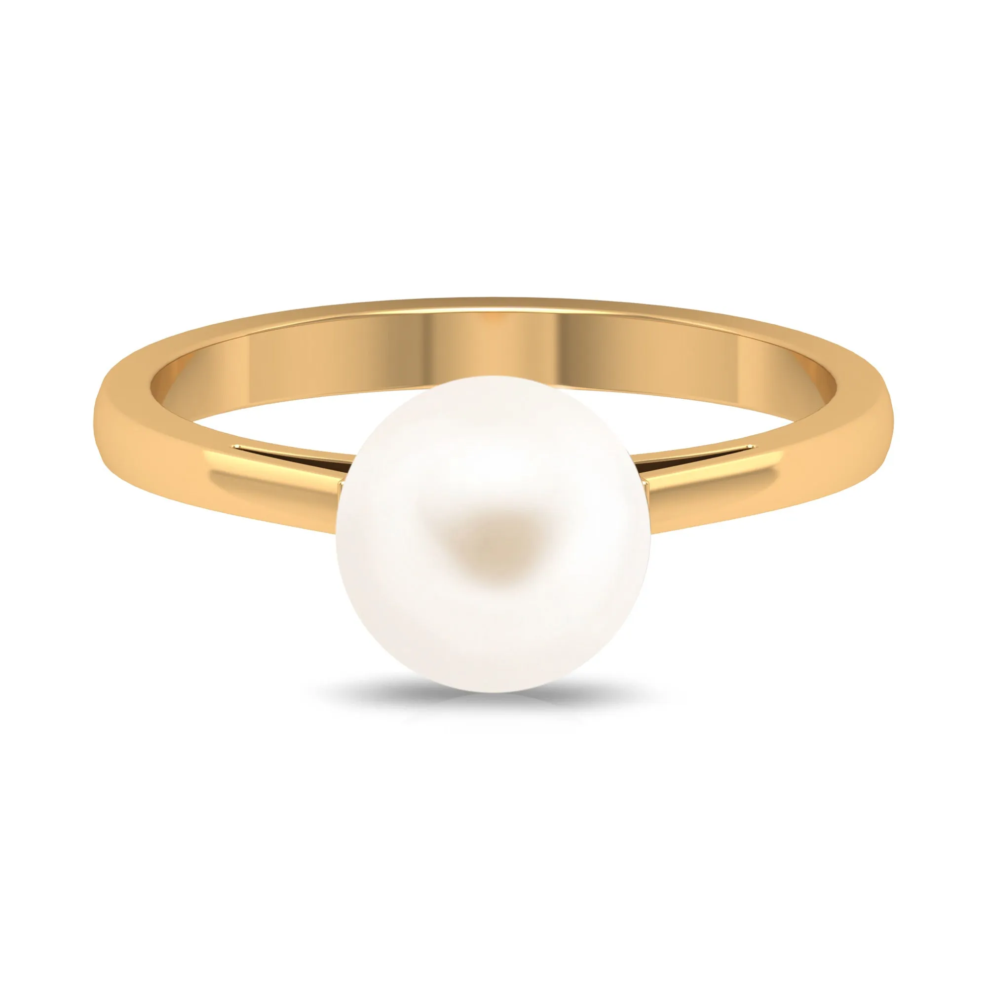 Simple Freshwater White Pearl Solitaire Engagement Ring in Gold