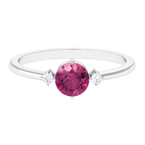 Simple Round Pink Tourmaline and Diamond Promise Ring