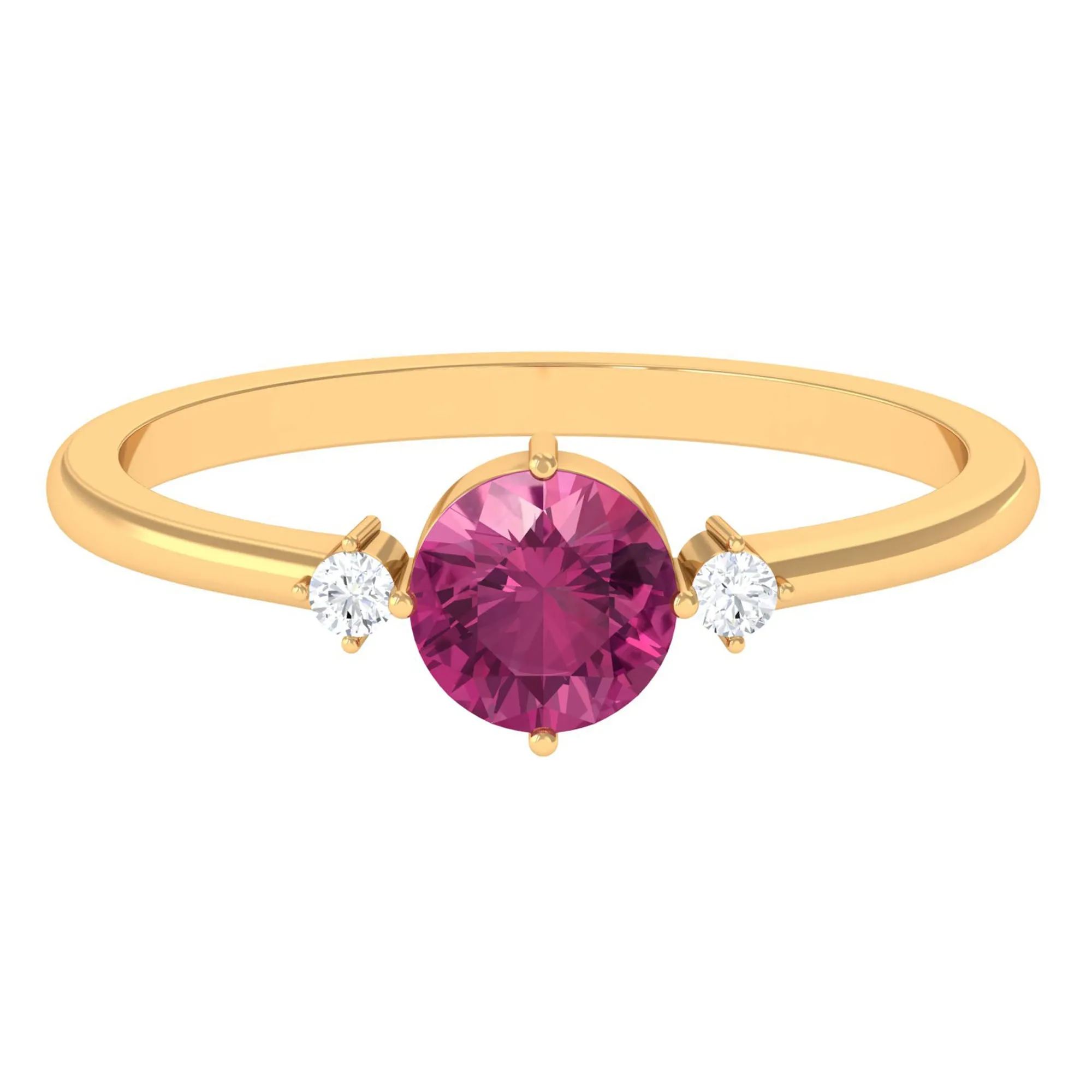 Simple Round Pink Tourmaline and Diamond Promise Ring