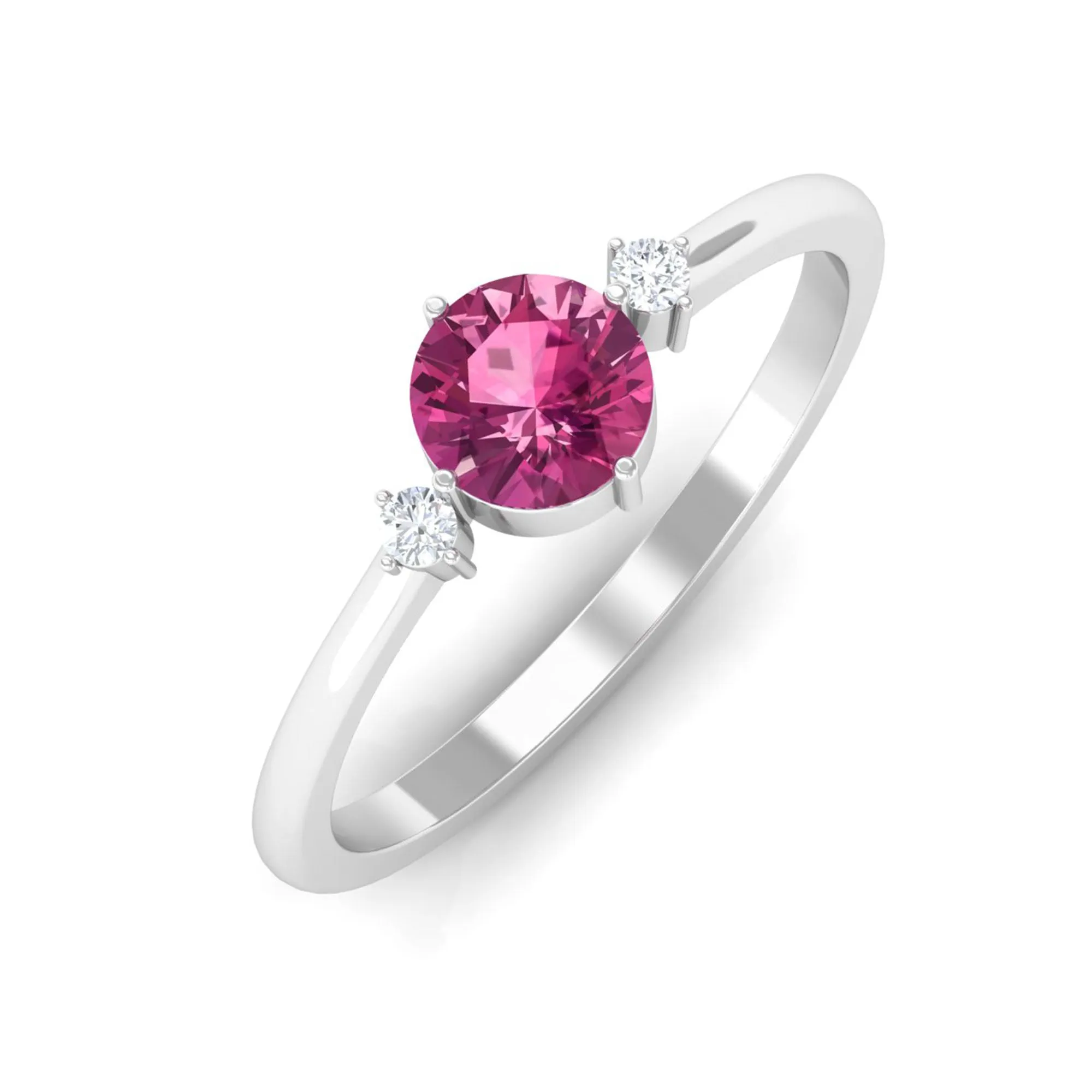 Simple Round Pink Tourmaline and Diamond Promise Ring