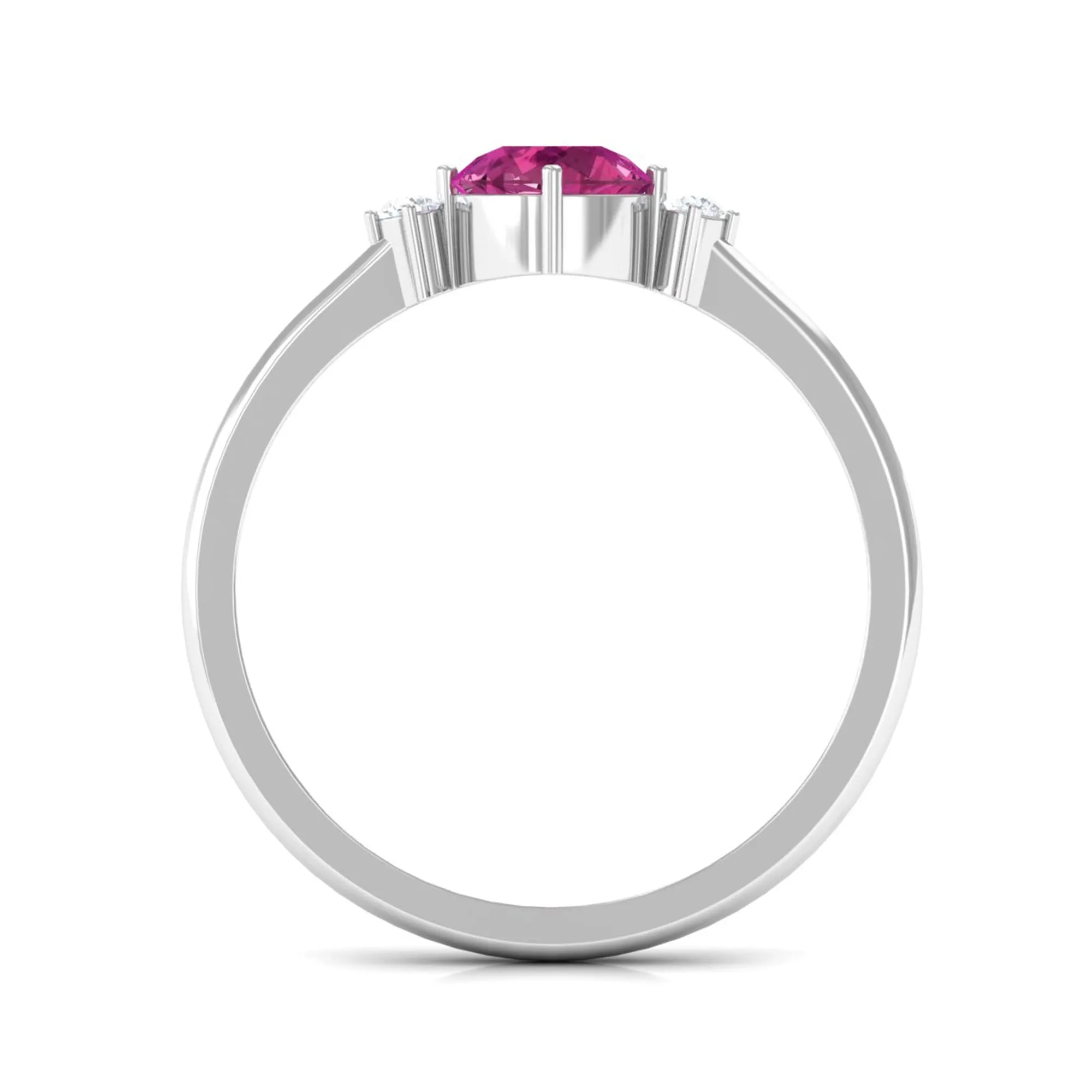 Simple Round Pink Tourmaline and Diamond Promise Ring