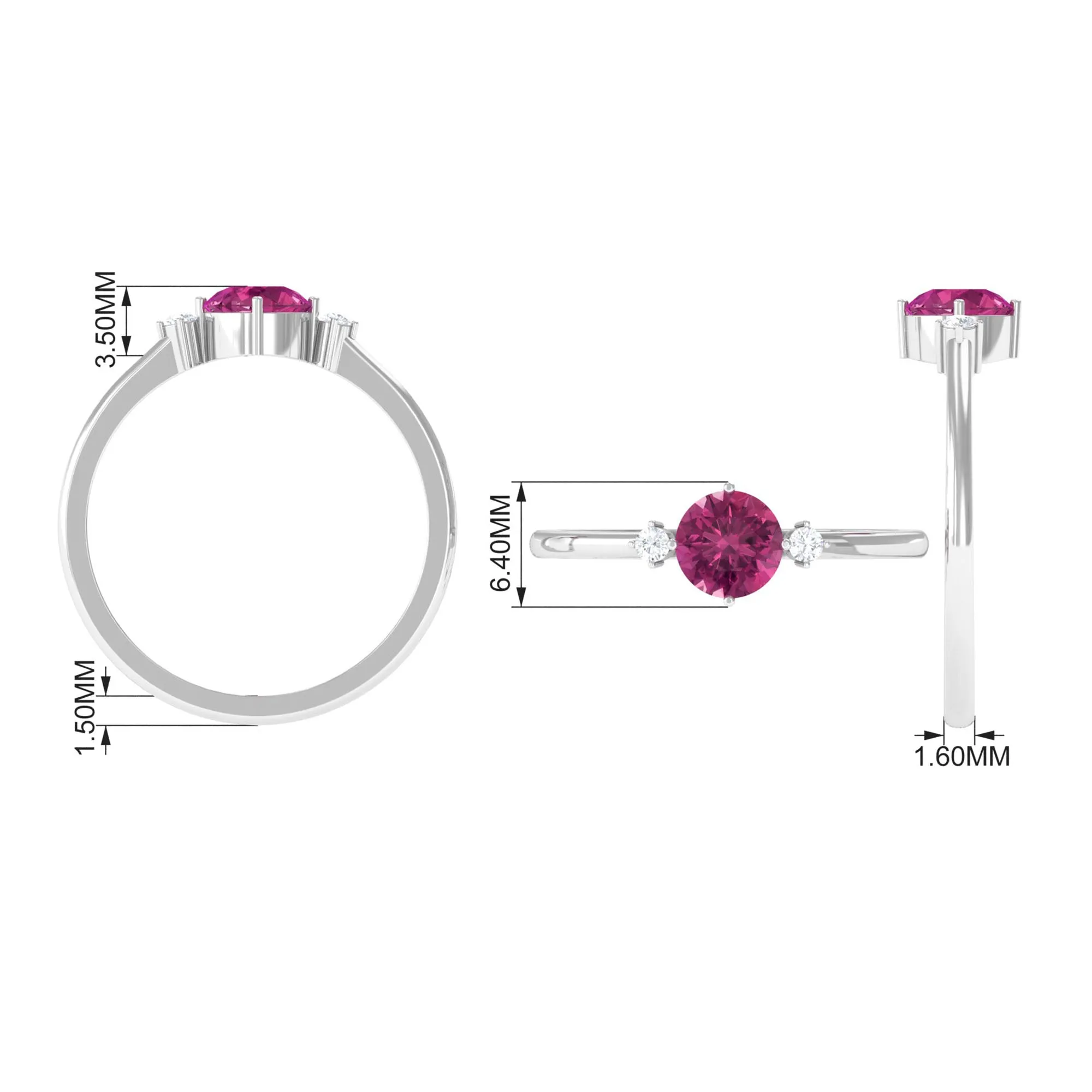 Simple Round Pink Tourmaline and Diamond Promise Ring