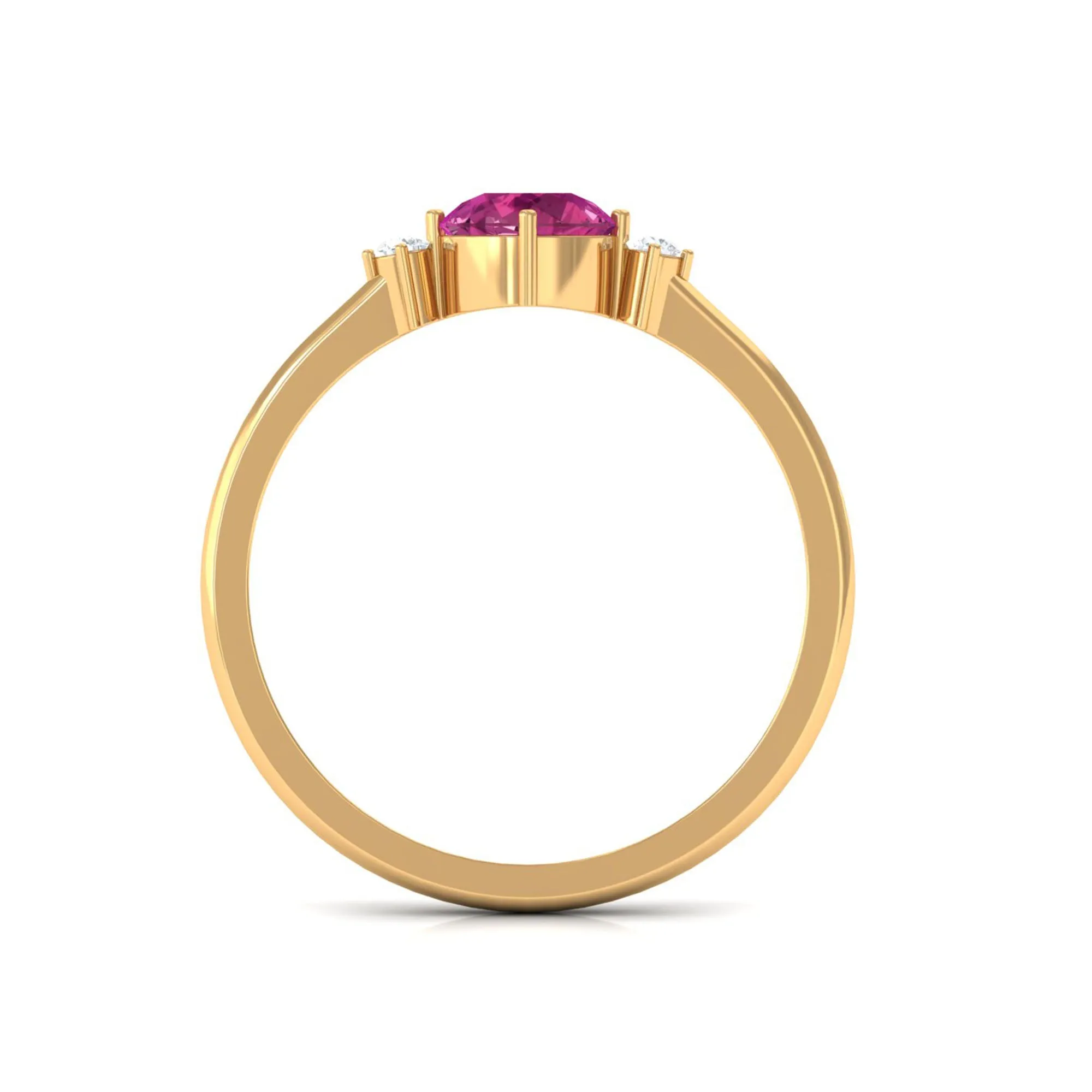 Simple Round Pink Tourmaline and Diamond Promise Ring