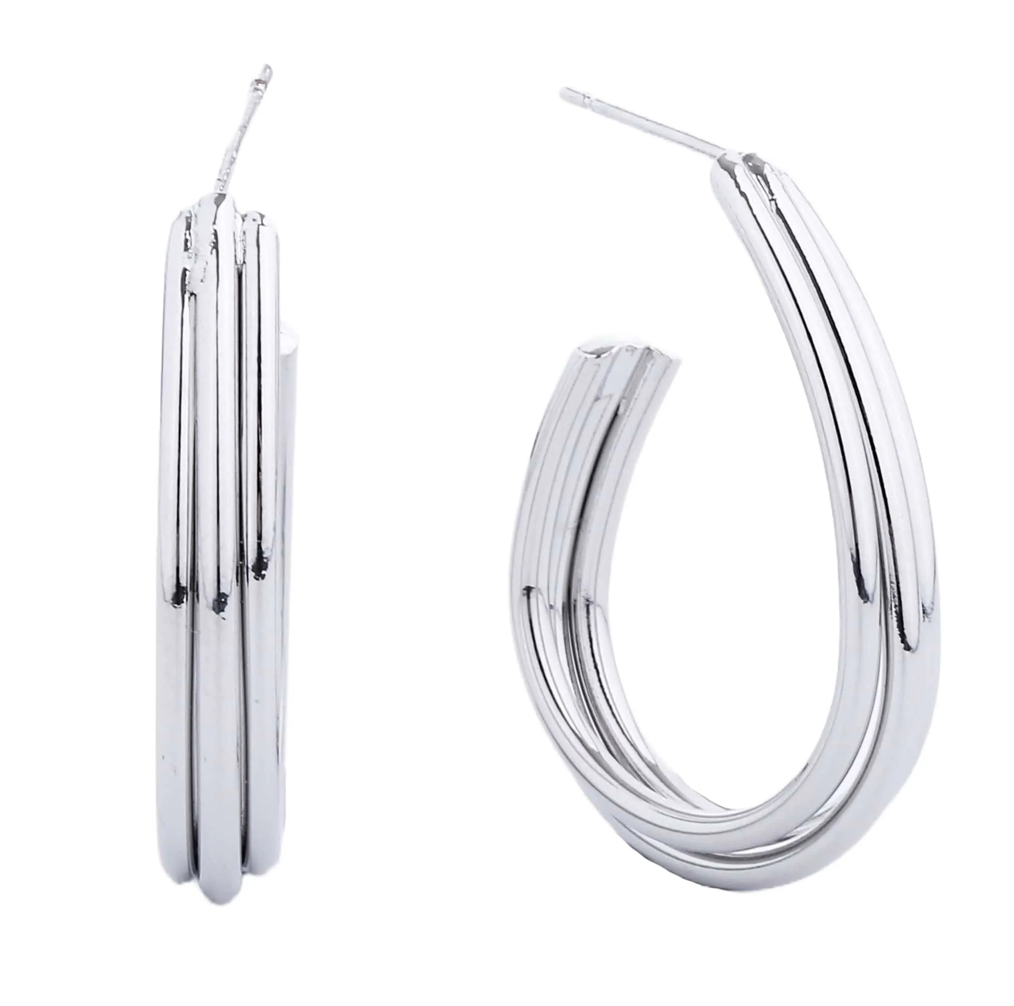 SJE310471 14K Dipped Triple Line Post Hoop Earrings