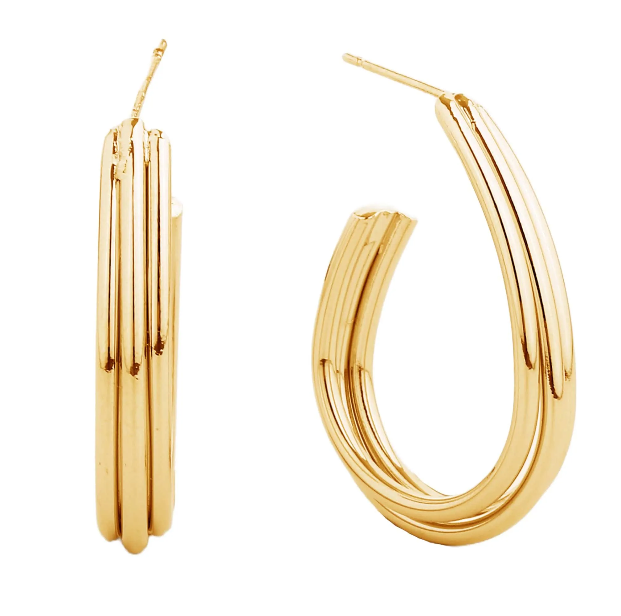 SJE310471 14K Dipped Triple Line Post Hoop Earrings