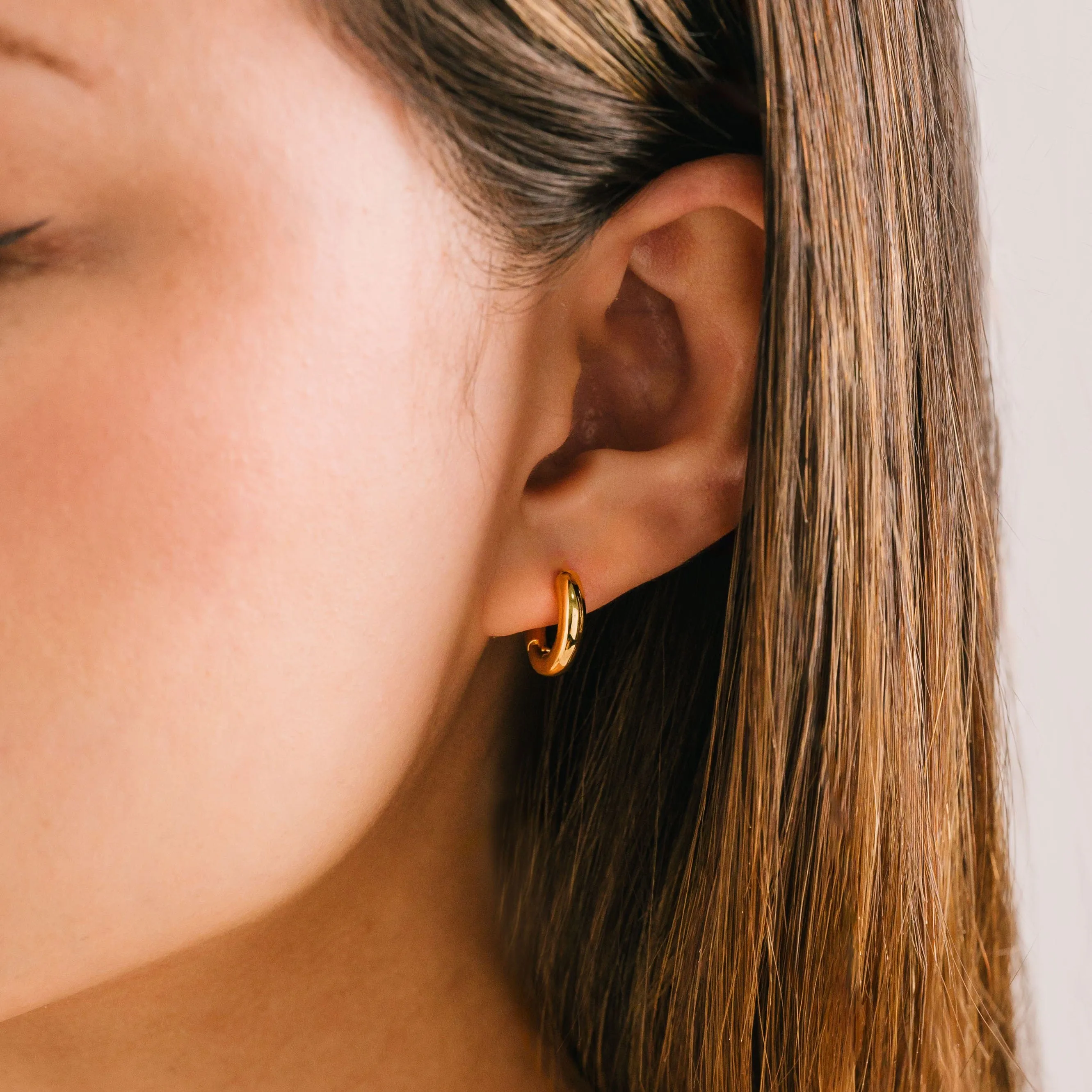 Small Puff Hoop Earrings Gold