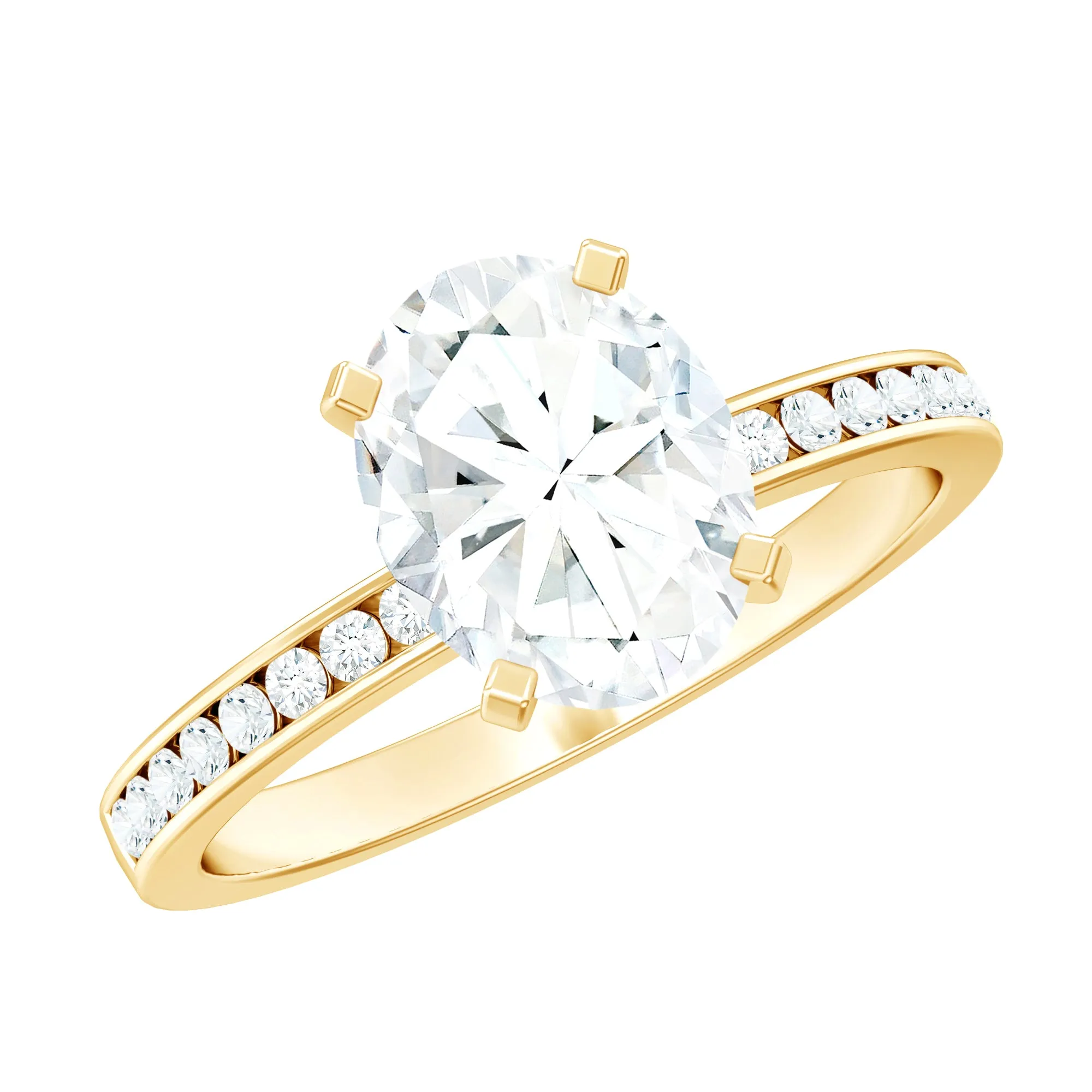 Solitaire Moissanite Oval Engagement Ring with Side Stones