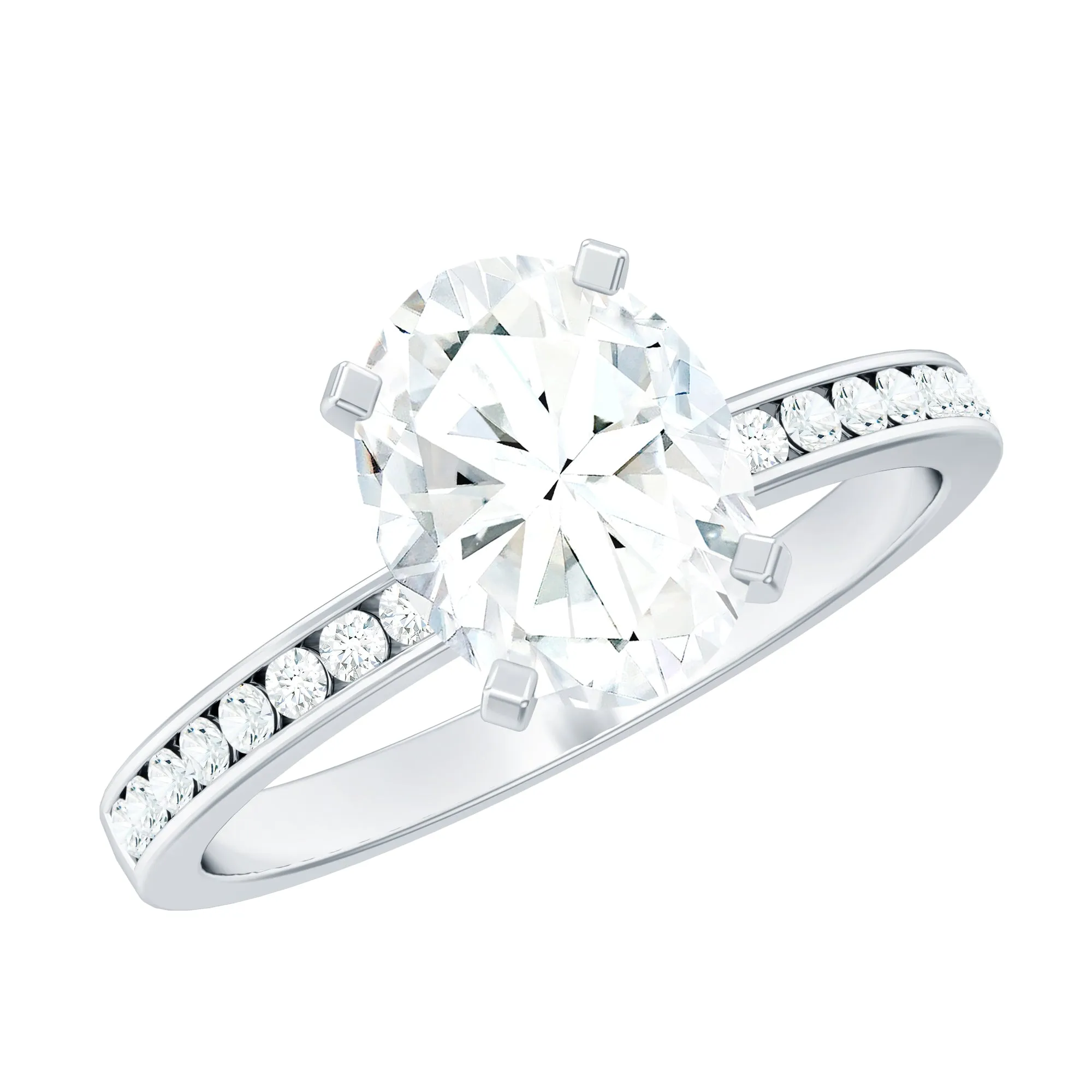 Solitaire Moissanite Oval Engagement Ring with Side Stones