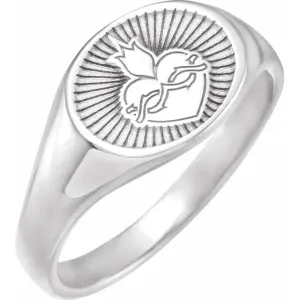 Sterling Silver 12.3x9.4 mm Sacred Heart Signet Ring