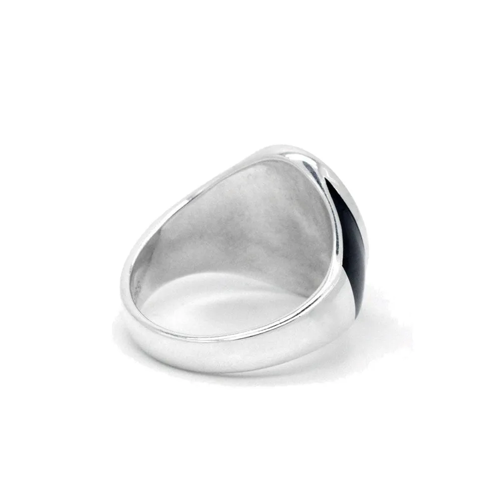 STERLING SILVER BLACK ENAMEL OVAL SIGNET RING