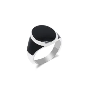 STERLING SILVER BLACK ENAMEL OVAL SIGNET RING