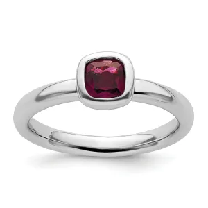 Sterling Silver Cushion Cut Rhodolite Garnet Ring