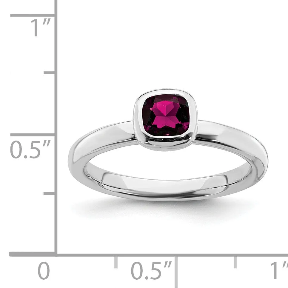 Sterling Silver Cushion Cut Rhodolite Garnet Ring