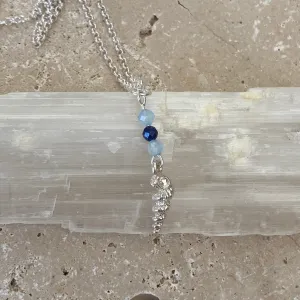 Sterling Silver Shell Charm, lapis Lazuli & Aquamarine Necklace