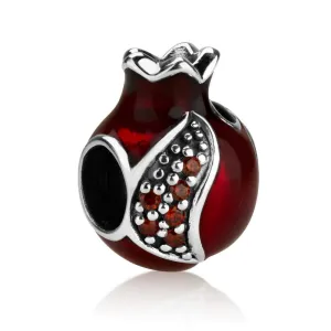 Symbolic Bead Pomegranate Charm Red Garnet Stone Polished Silver Holy Land New