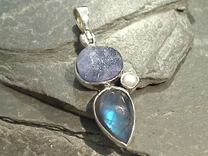 Tanzanite, Labradorite, Pearl, Sterling Silver Pendant