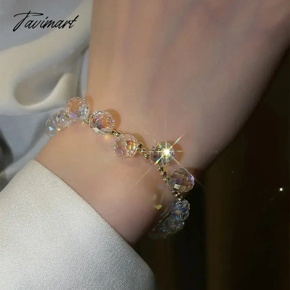 Tavimart Fashion Crystal Bracelet For Women Korean Style Adjustable Clear Beaded Bracelets Jewelry Wholesale